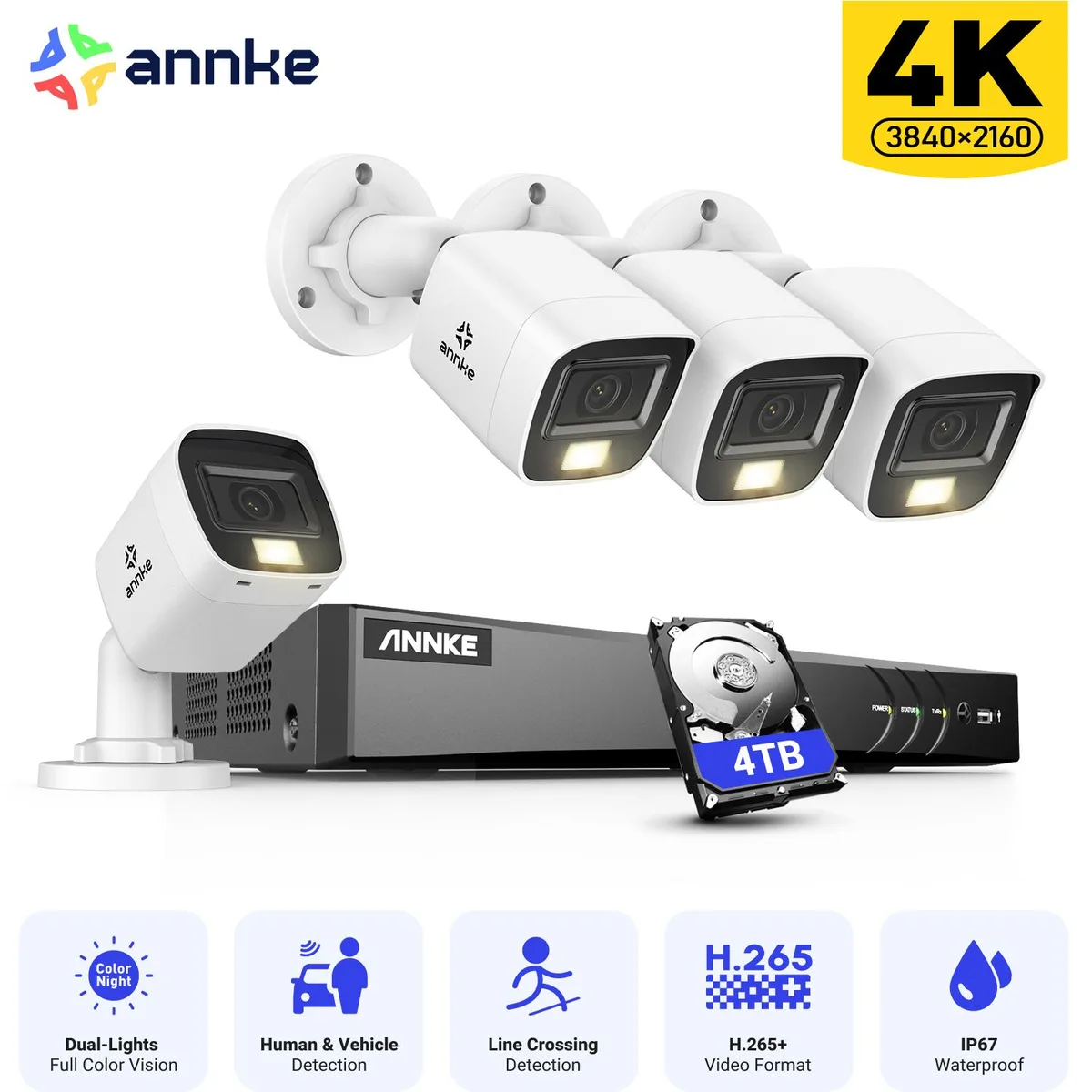 Annke Annke 8CH 8MP AI DVR 4TB HDD 4x Bullet Camera Surveillance Security System — product photo