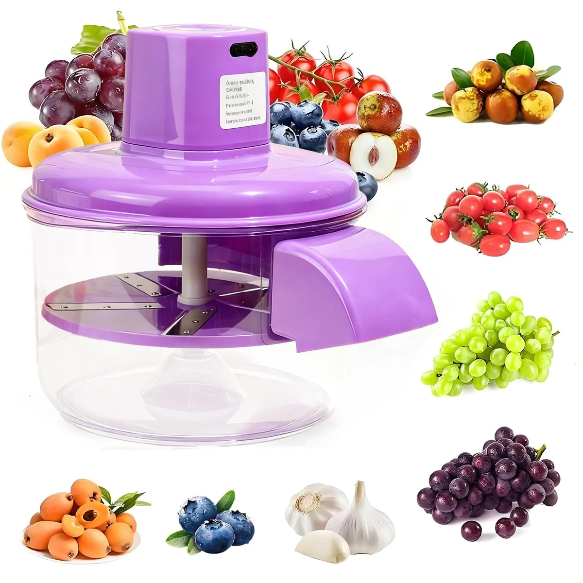 Purple electric grape peeler, compact rounded shape, smooth matte finish