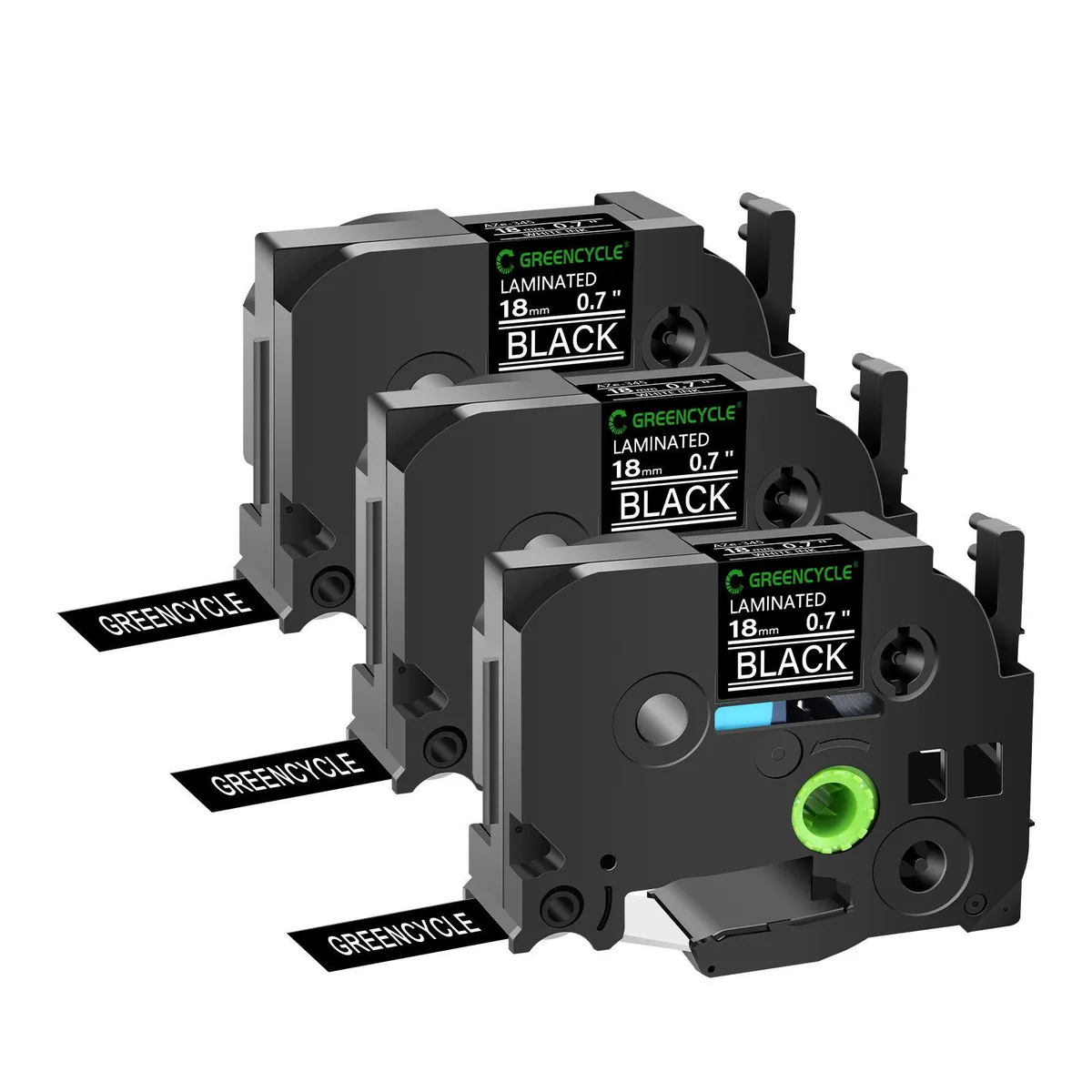 GREENCYCLE GREENCYCLE TZe-345 18mm White on Black Laminated Tape 3 Pack — product photo