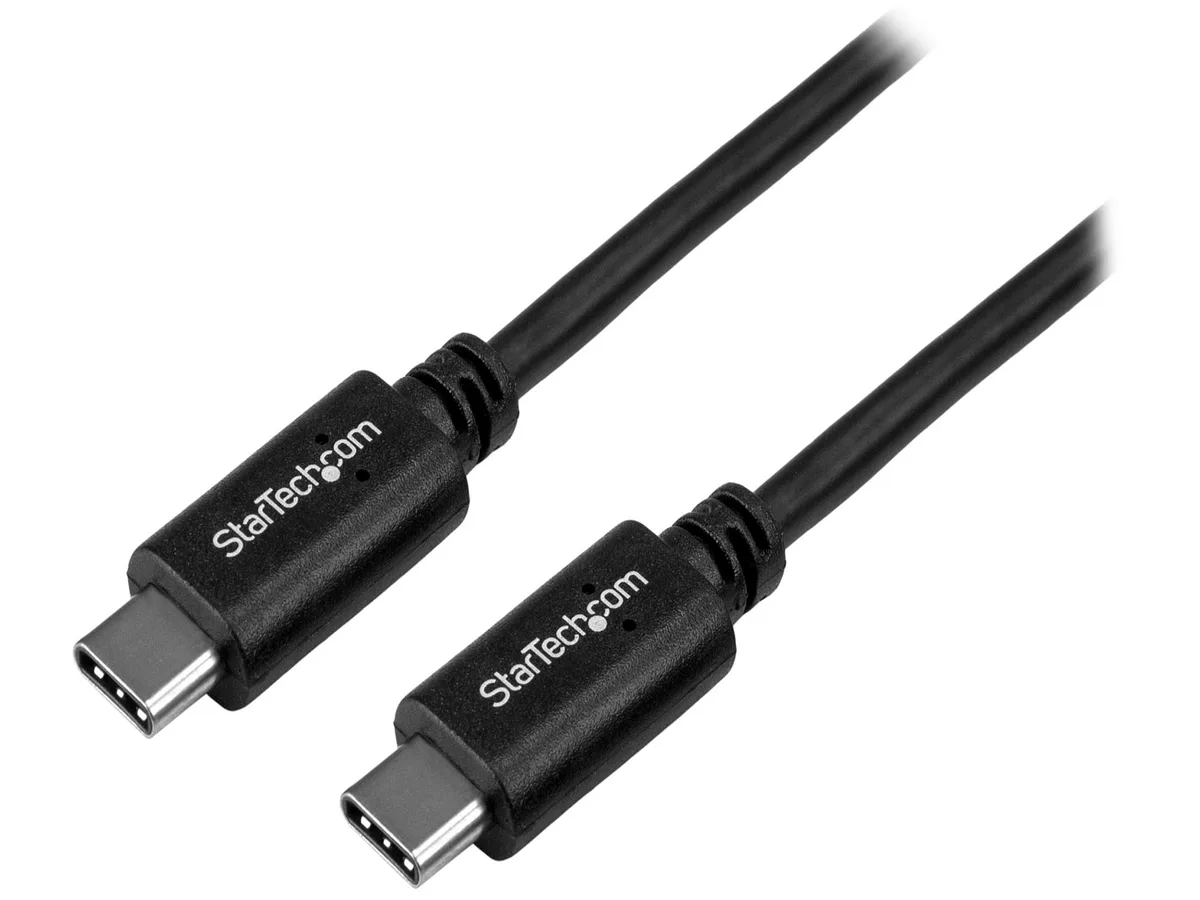 Black 1 m USB 2.0 Type-C male-to-male cable with nickel-plated reversible connectors and PVC jacket