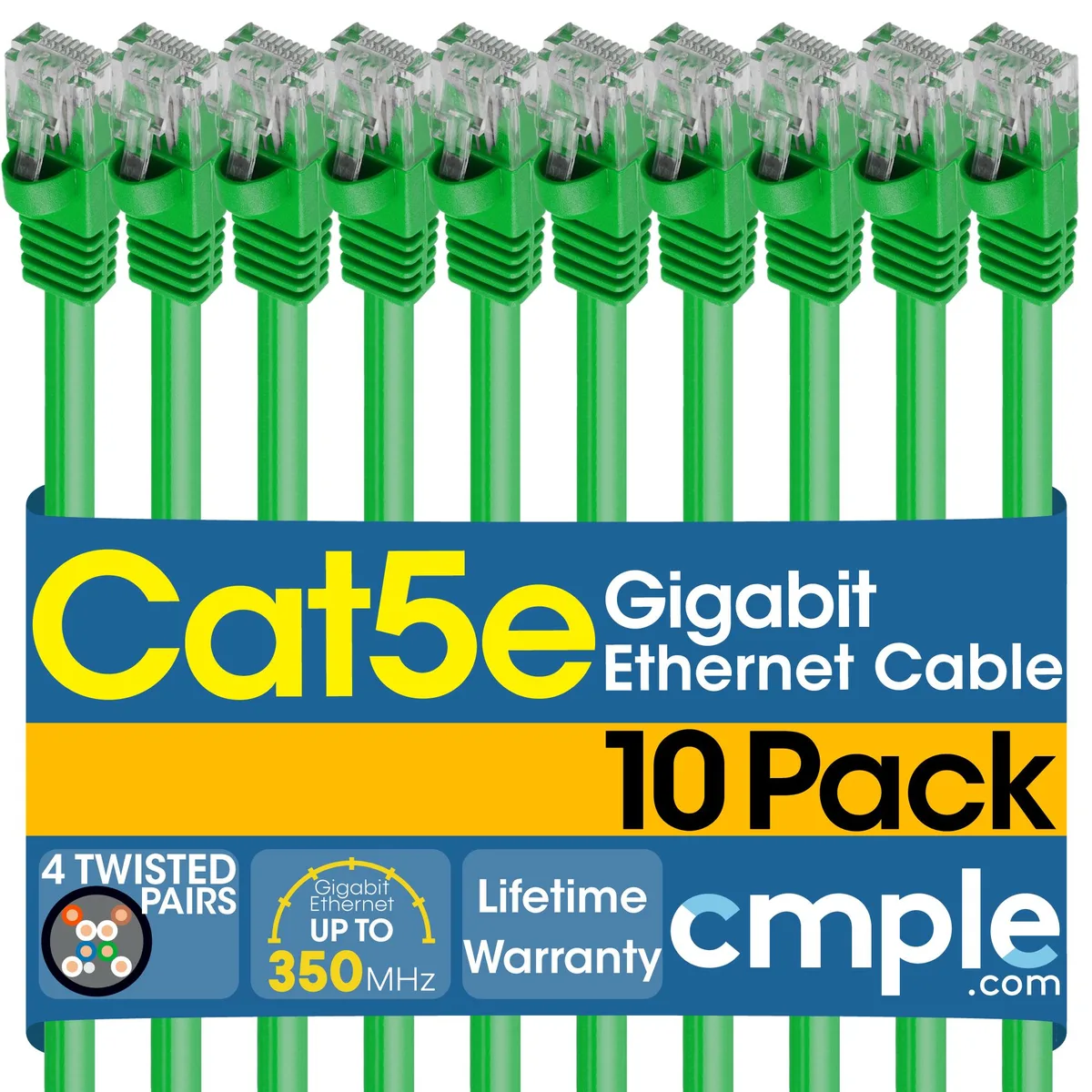 CMPLE CMPLE 10 Pack 5 ft Cat5e RJ45 Network Ethernet Cable Green — product photo