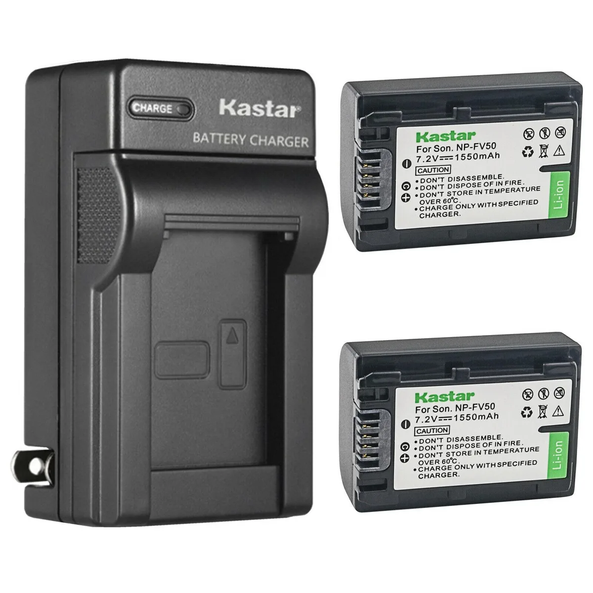 Kastar Kastar NP-FV50 2-Pack Battery &amp; AC Wall Charger for Sony HDR-CX550/560/580/610E/675/690/700/730/740/760 — product photo