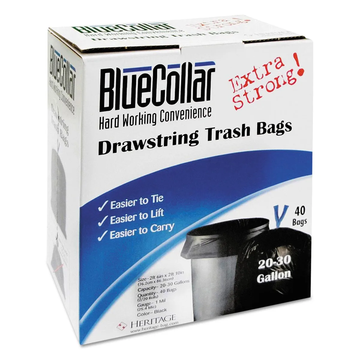 Box of 40 black 30-gallon drawstring trash bags