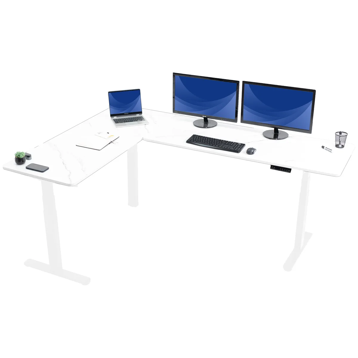 VIVO VIVO Electric Corner Desk 83x60 White Marble Dry Erase White Frame — product photo