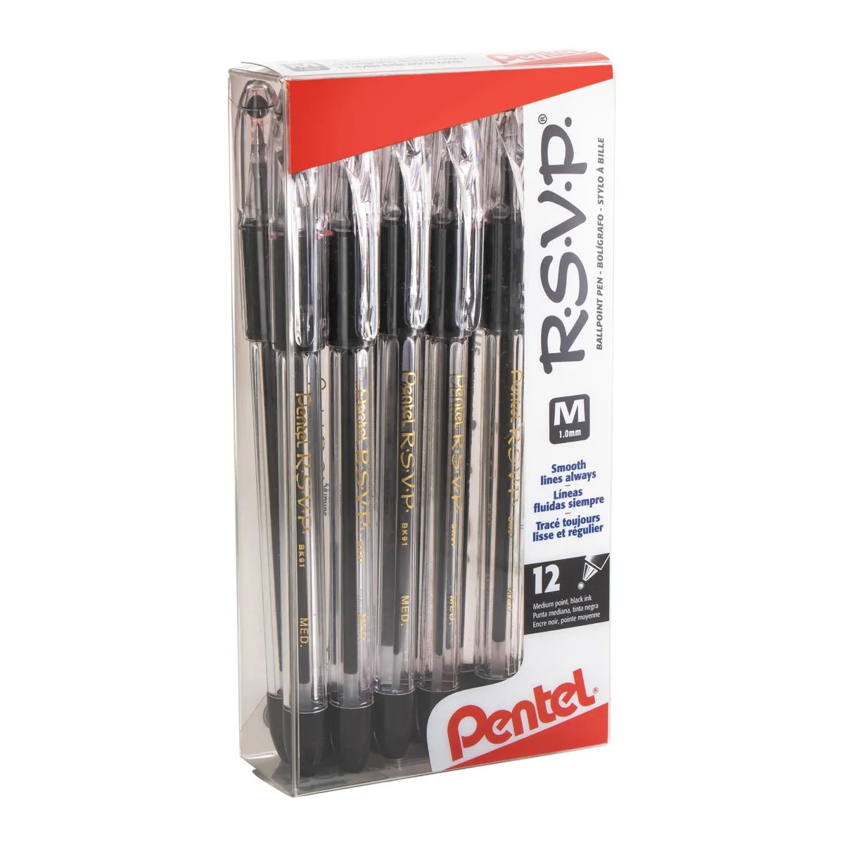  Pentel RSVP Ballpoint Pen 1.0mm Medium Black 12 Pack — product photo