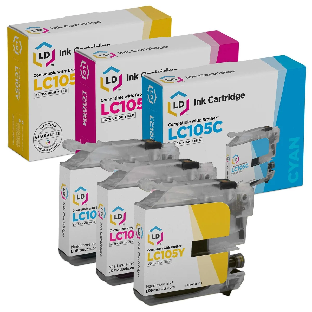 LD Products LD Products Brother LC105 Super High Yield Cyan Magenta Yellow 3-Pack 1200 Pages — product photo