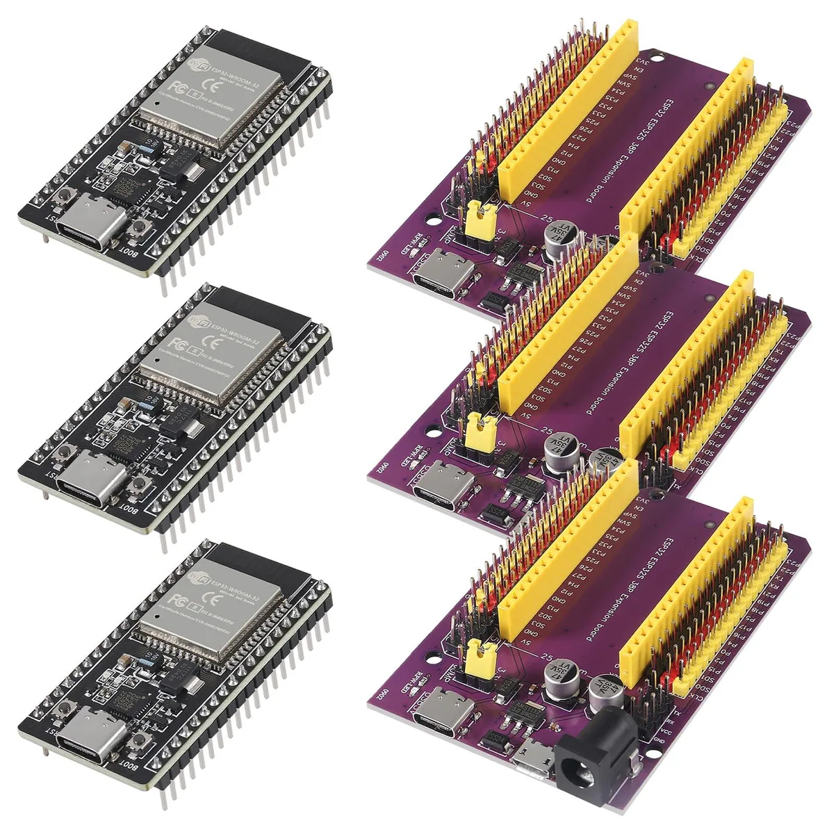 KEHIPI KEHIPI 3 Sets ESP32 ESP-WROOM-32 38Pin Development Board Type C with Breakout Shield — product photo
