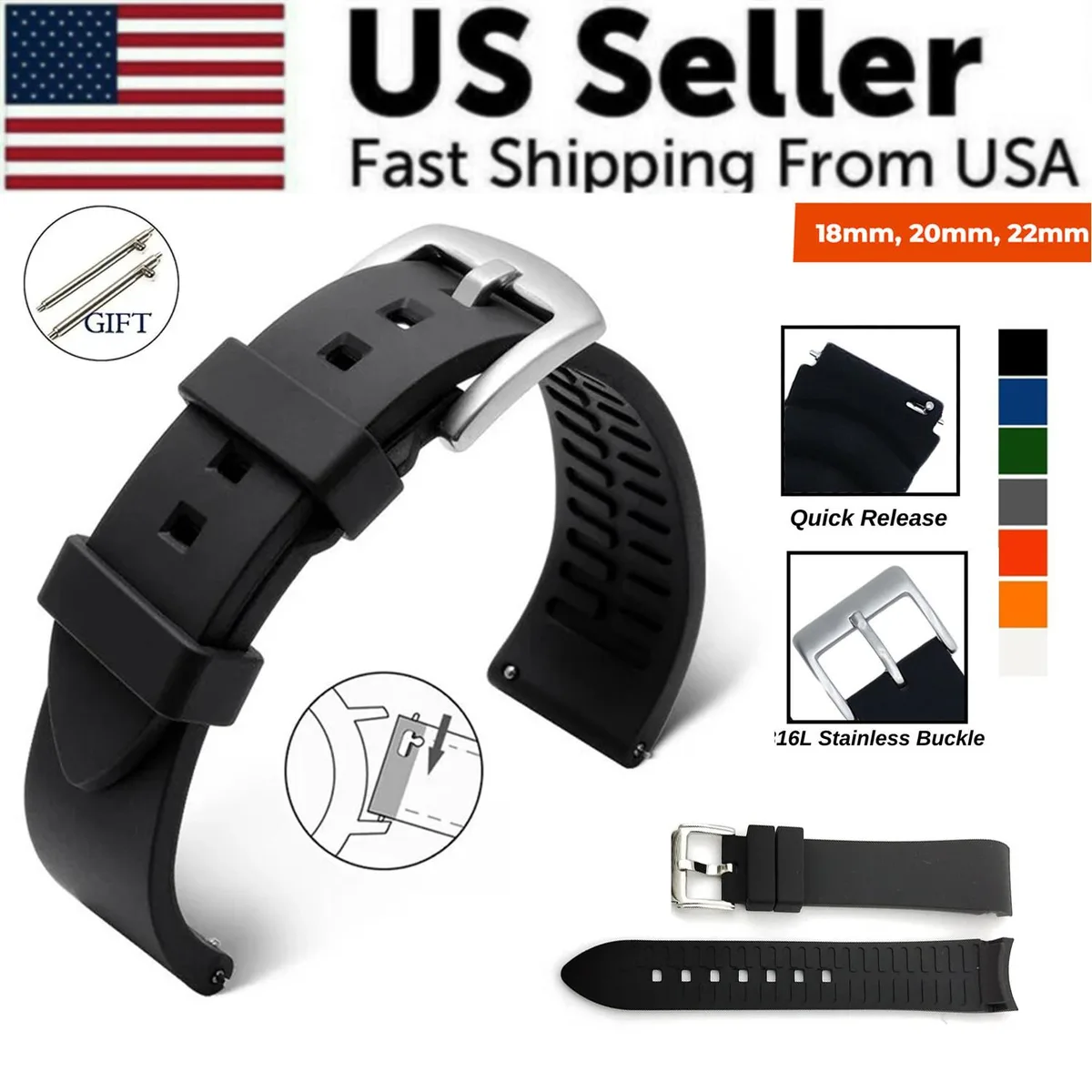 The Perfect Part The Perfect Part 18mm 20mm 22mm Silicone Watch Band Black — product photo