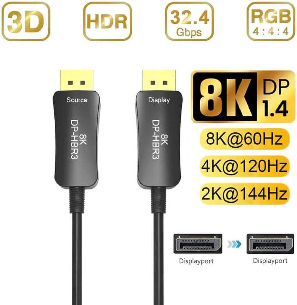 Aomoproing Aomoproing 8K Fiber DisplayPort Cable 330 feet DP 1.4 32.4 Gbps — product photo