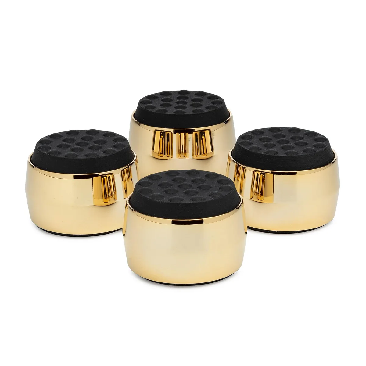 Four black and gold isolation feet for subwoofer