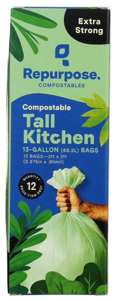 Green plant-based compostable bag pack, 12 count