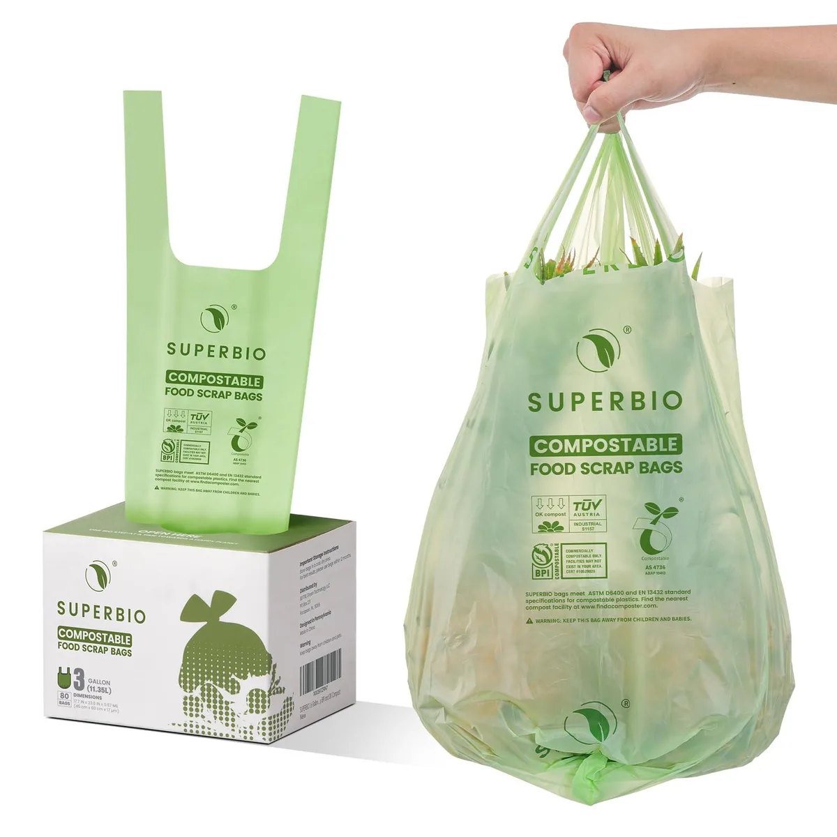  Baldwin SUPERBIO 3 Gallon Compostable Food Waste Bags 80 Count .67 mil 17.7 x 23.6 in — product photo