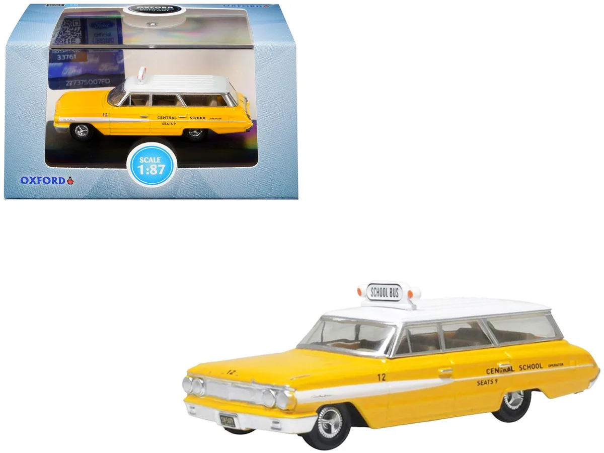 Oxford Diecast Oxford Diecast 1964 Ford Country Station Wagon Central School Bus Yellow White Top 1/87 Scale Diecast Car — product photo