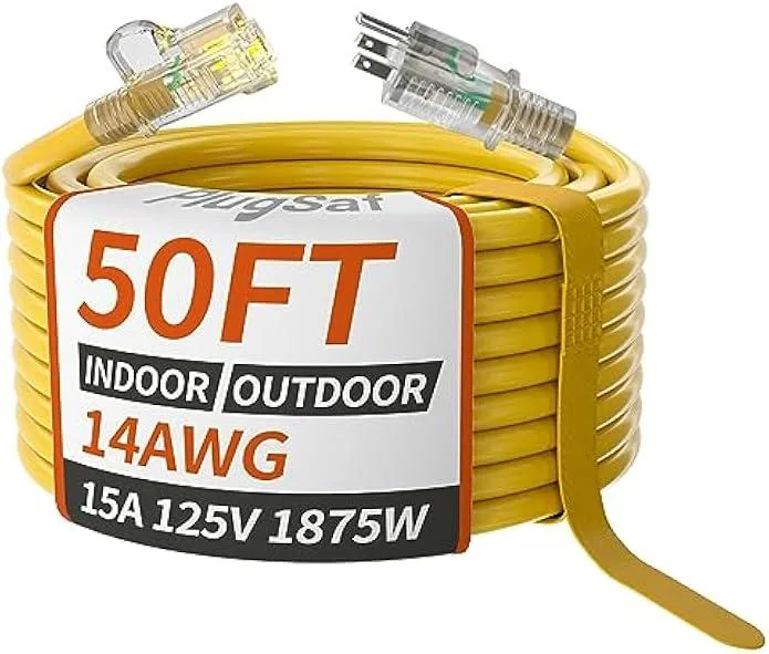 Ksin Ksin 14/3 Gauge Yellow Outdoor Extension Cord 50 ft Lighted Indicator -40°C IP65 — product photo