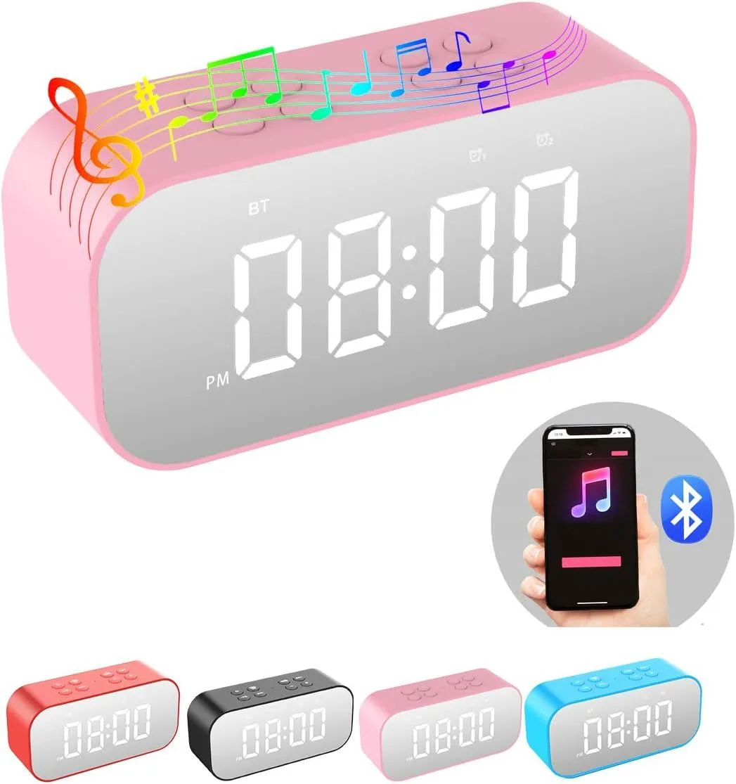 KEHIPI KEHIPI Digital Alarm Clock Bluetooth Speaker Pink 12H — product photo