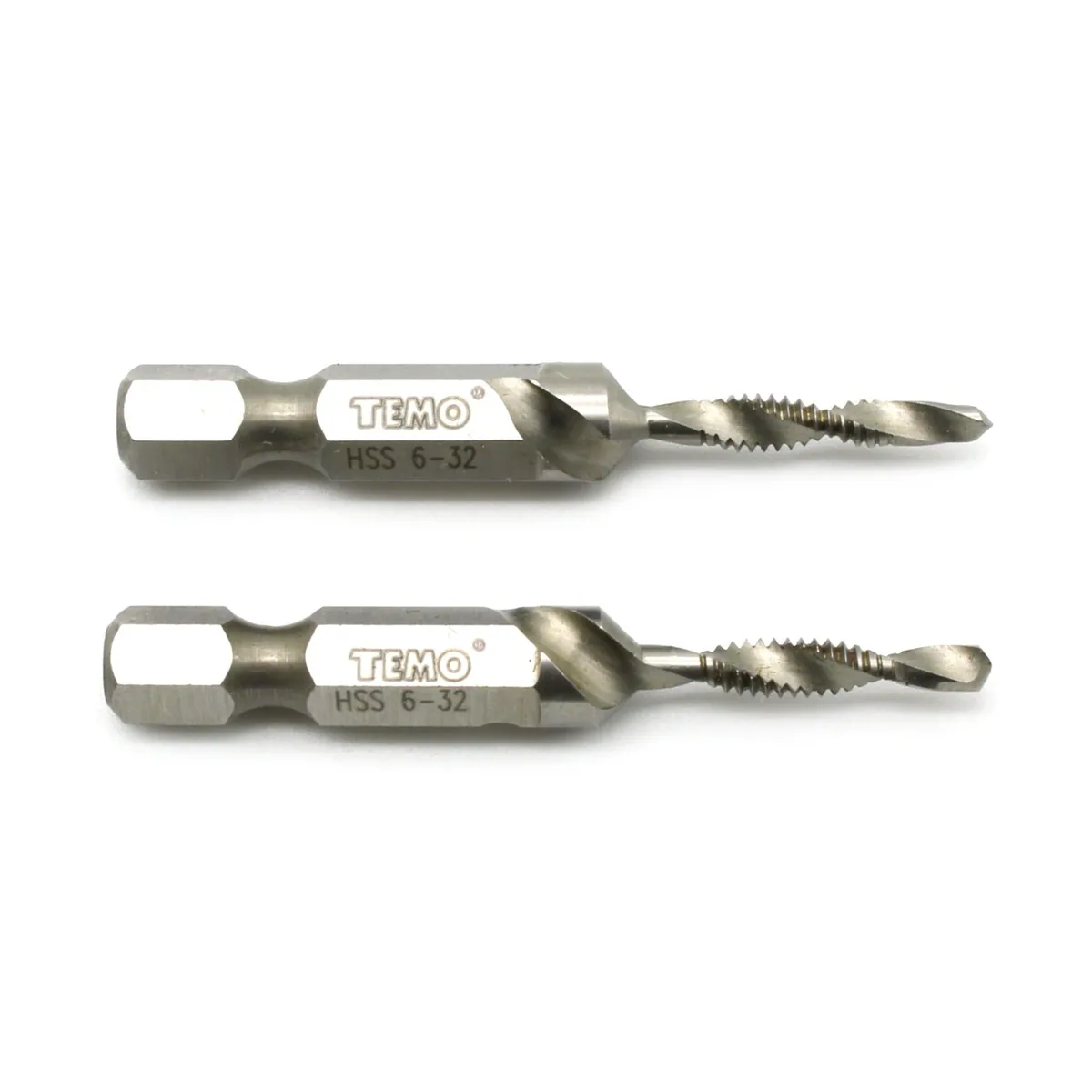 Two silver hex-shank combination drill-tap bits in a pack