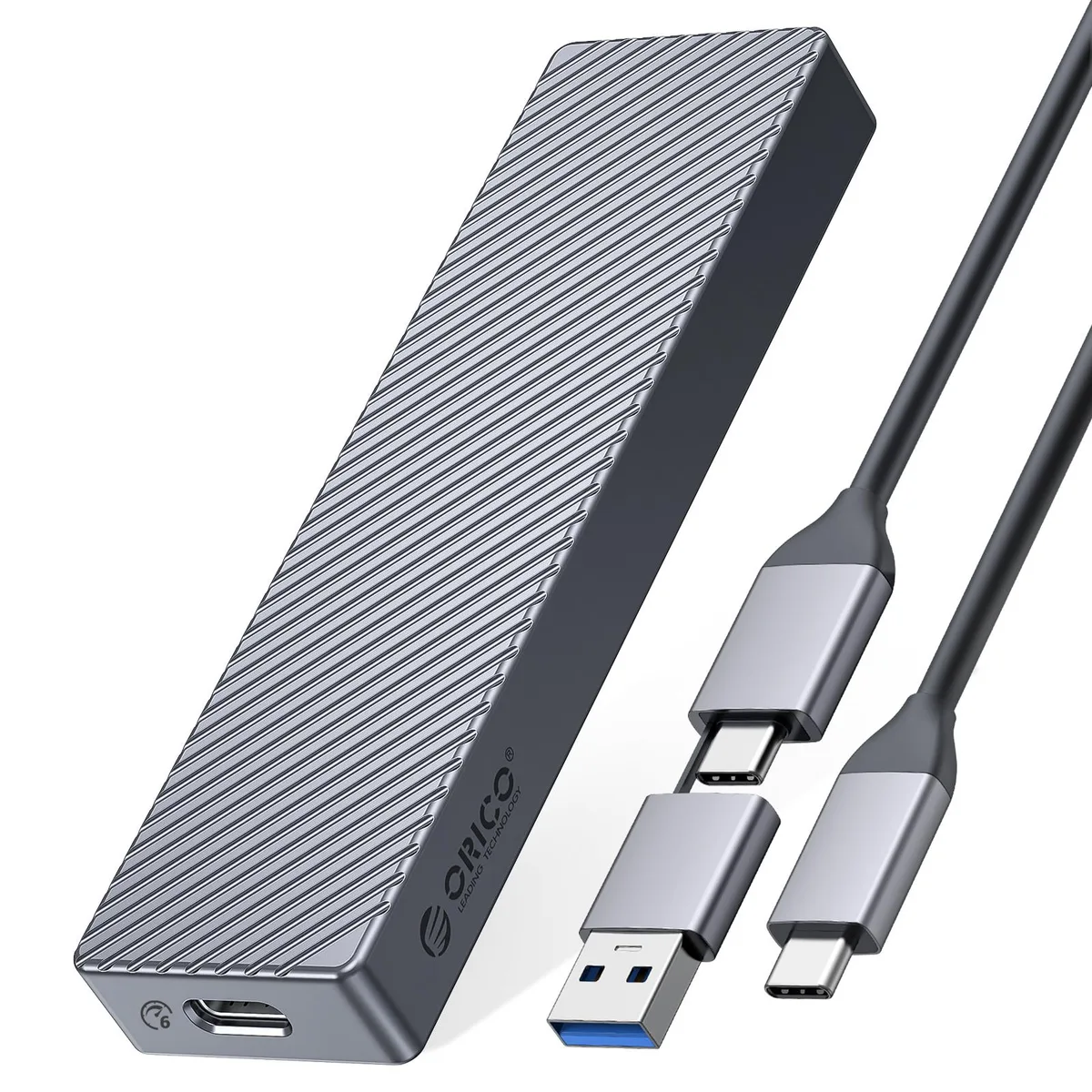 Orico Orico M.2 SATA SSD Enclosure Aluminum USB 3.2 Gen2 2-in-1 Cable Gray — product photo