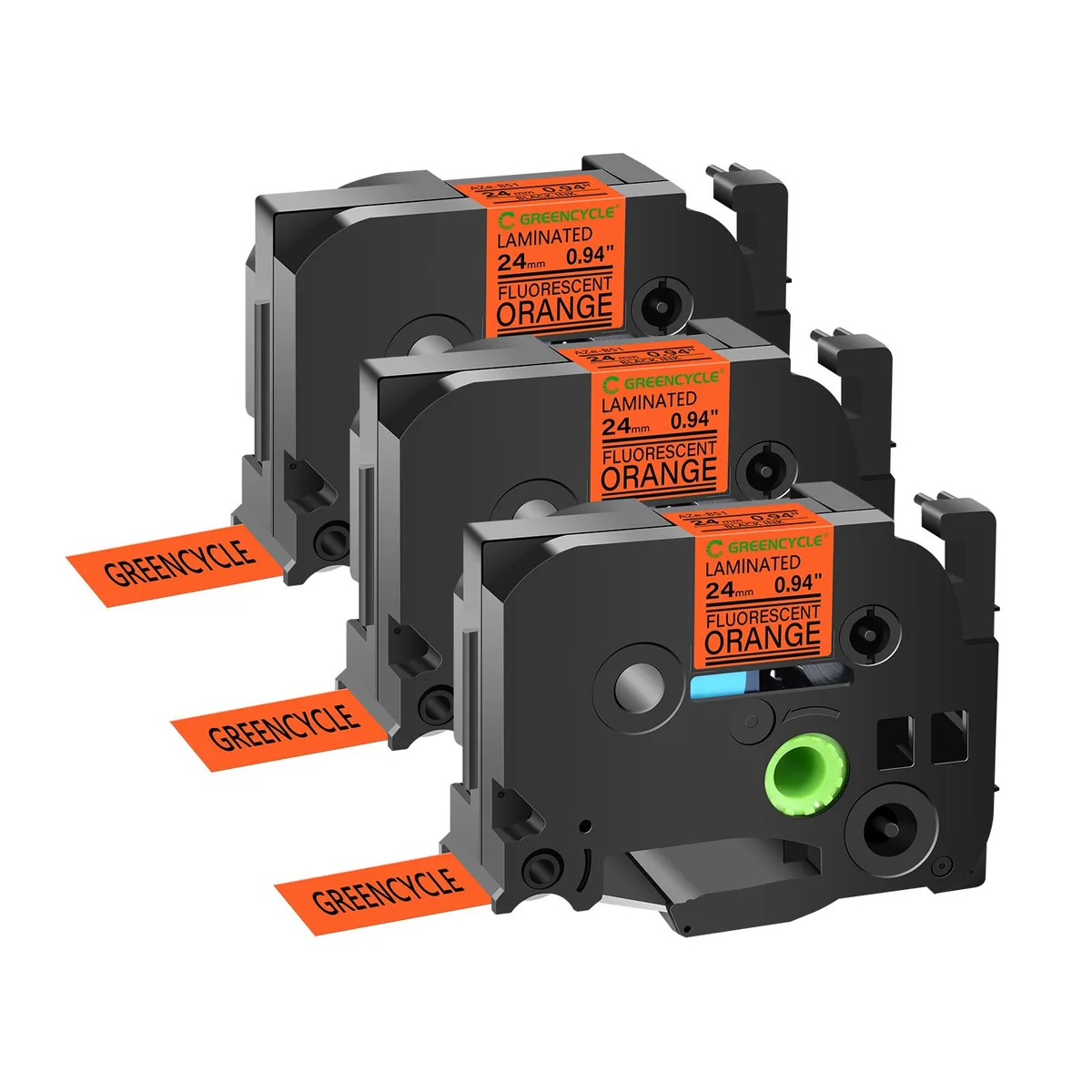 GREENCYCLE GREENCYCLE TZe-B51 24mm Black on Fluorescent Orange label 3 pack — product photo