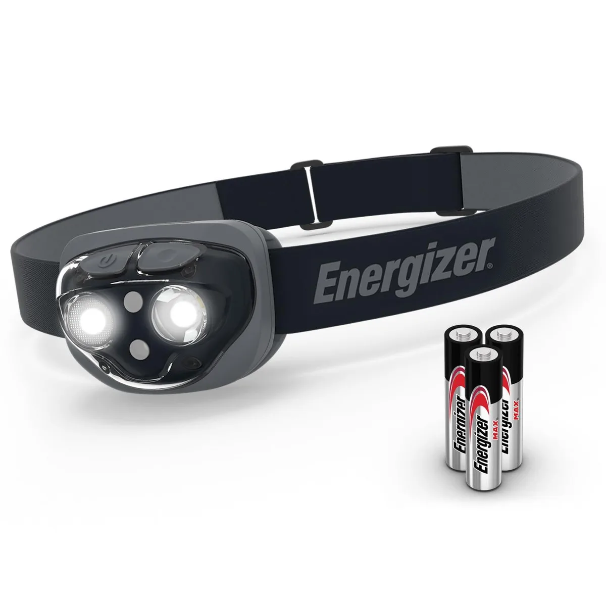 Two black LED headlamps with adjustable straps and pivoting heads