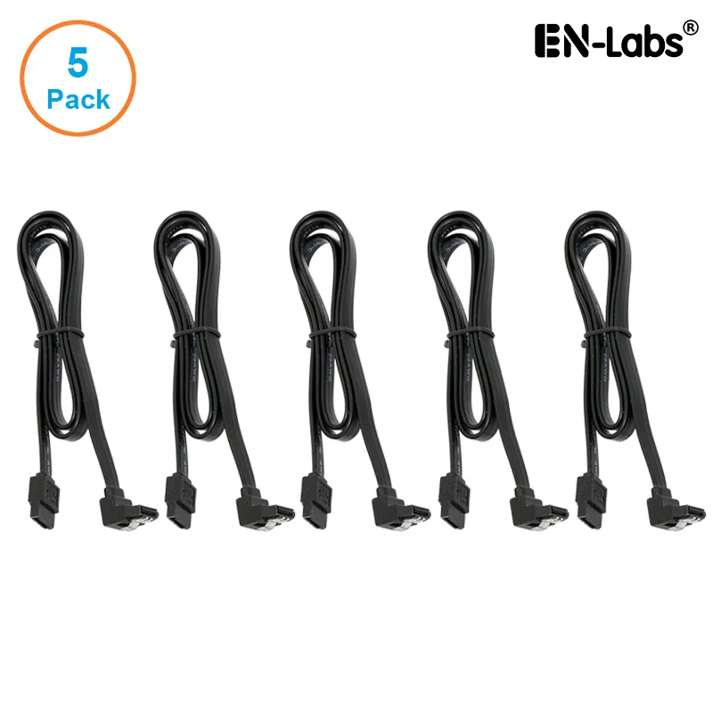 EN-Labs EN-Labs 5PKSATAIII60CMBK90 5 Pack SATA 3.0 6Gbps Straight to 90 Degree SATA Cable Black 24 inch — product photo