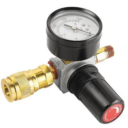 Silver zinc air regulator with top knob and gauge, 4 in wide