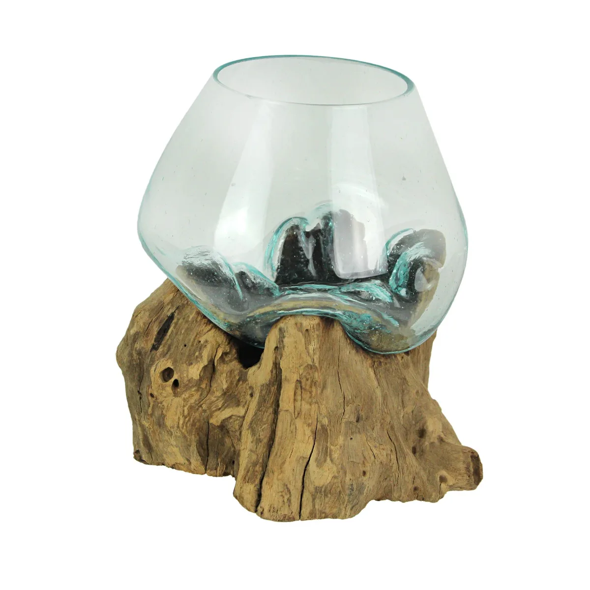 Village Originals Village Originals Handcrafted Melted Glass and Teak Driftwood Centerpiece Bowl 6.25 inches — product photo