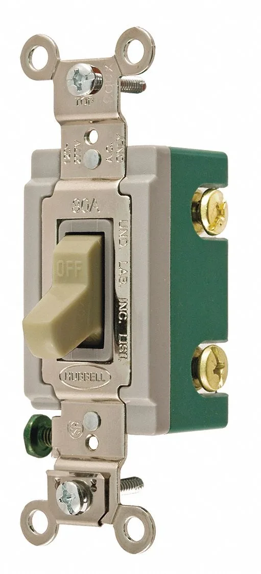 Ivory toggle wall switch, single pole, 30 A, 1.7 in height