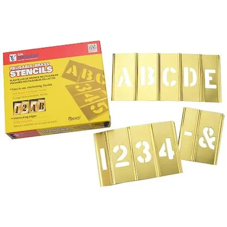 Brass interlocking stencil set with letters and numbers