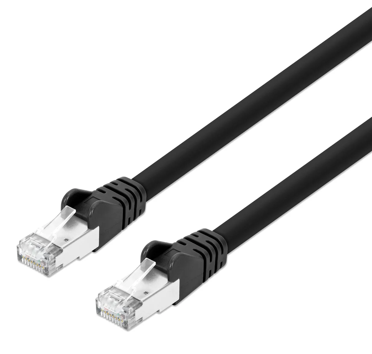 Black Cat8.1 S/FTP patch cable, 5 ft, RJ45 connectors with snag-free boots, stranded copper core, braid and foil shielding
