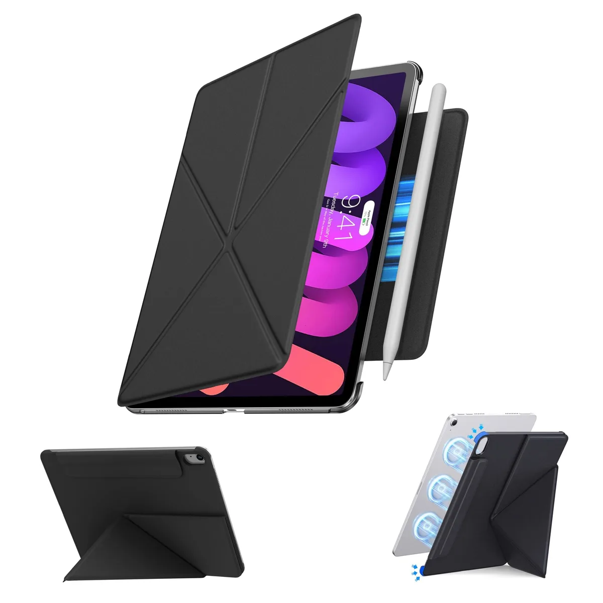 ALSEYE ALSEYE iPad mini 6/7 Folio Case Midnight Black 2 in 1 accessory — product photo
