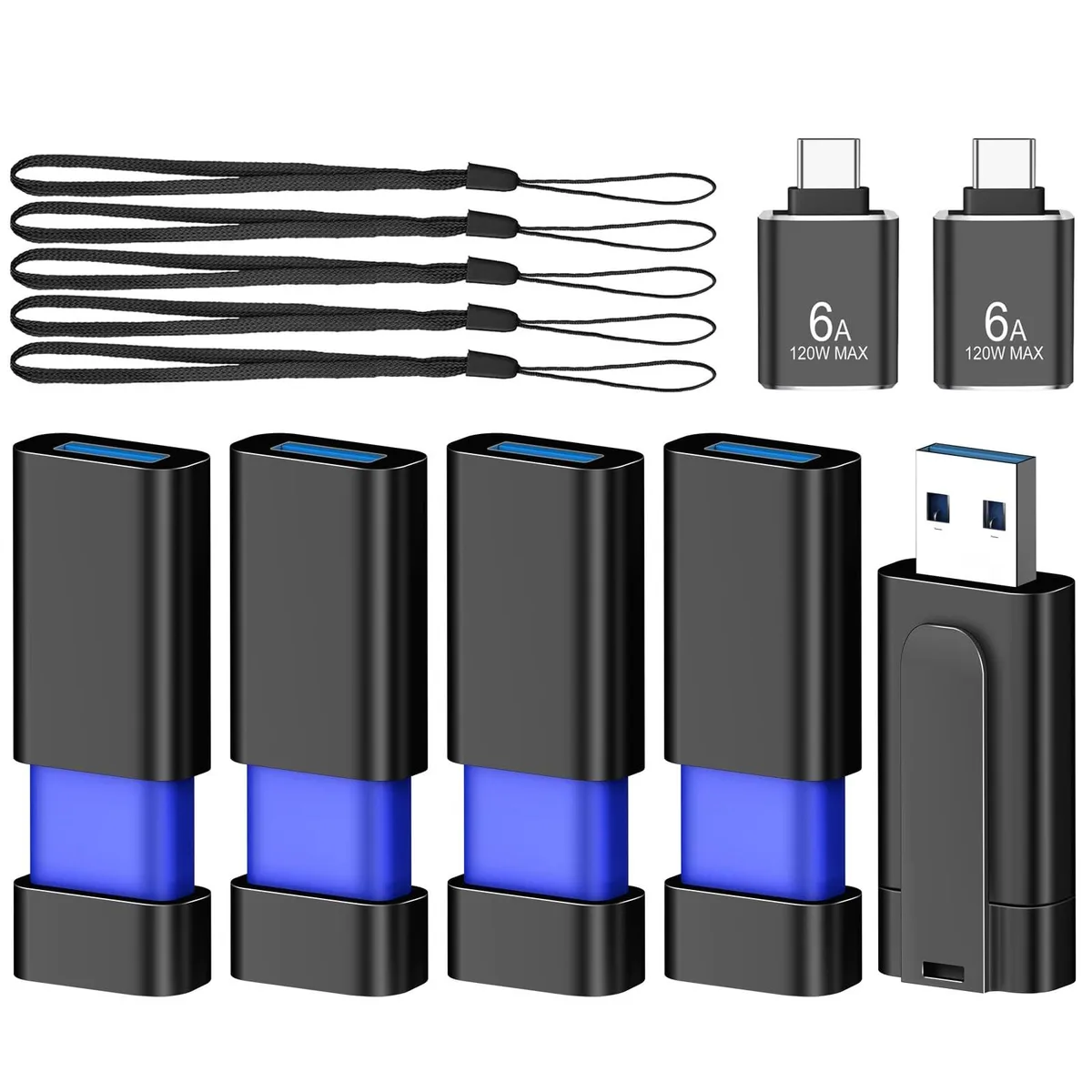 Barrow Mods Barrow Mods 32GB USB 3.0 Flash Drive 5 Pack with 2 Type-C Adapters Blue 2 in 1 Accessories — product photo