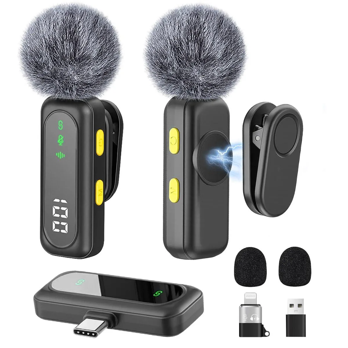  PowerDeWise PWD-MIC-002 Lavalier Microphone, 2 Transmitters, USB-C, 7h Battery — product photo