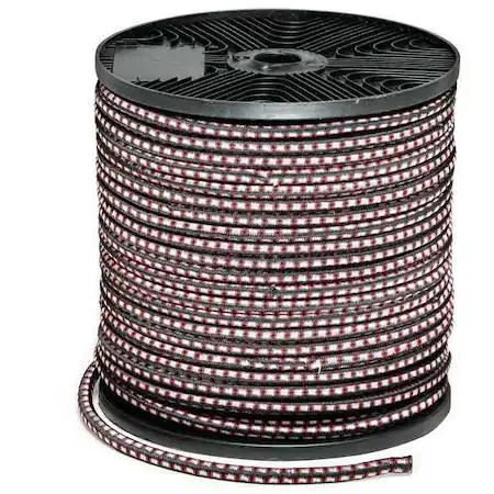 Multicolored bungee cord roll 3/8 inch wide 250 feet long rubber finish