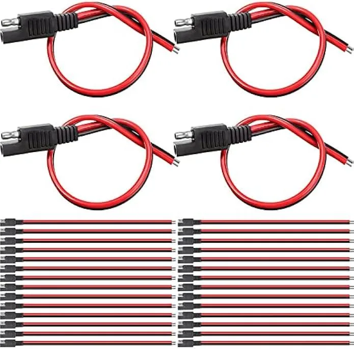 Eight black and red 14 AWG SAE 2-pin cables coiled together