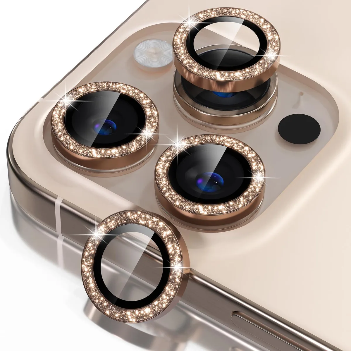Small circular lens protectors with glitter titanium finish