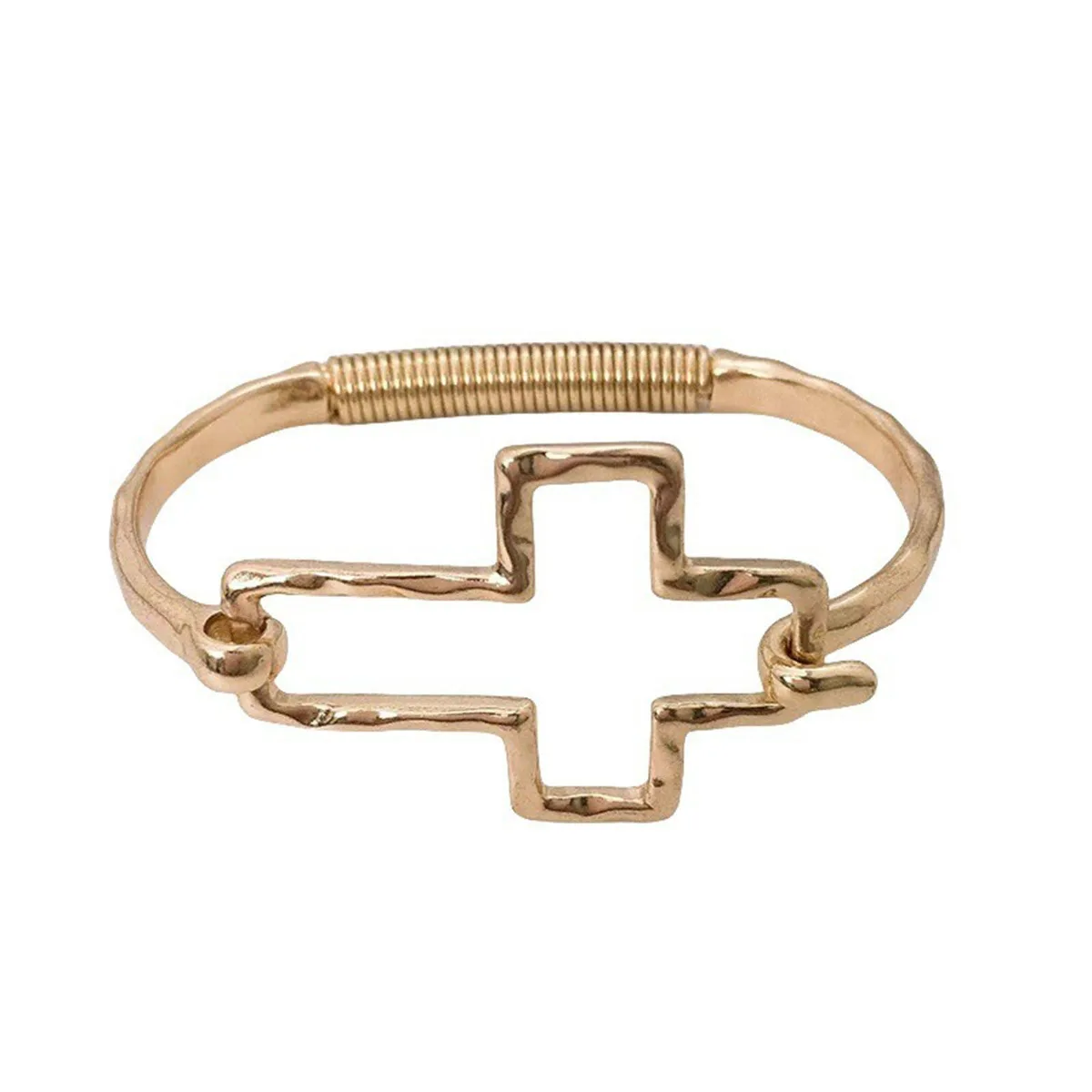  TACBSP Gold Cross Bracelet Hammered Open Hook Cuff — product photo