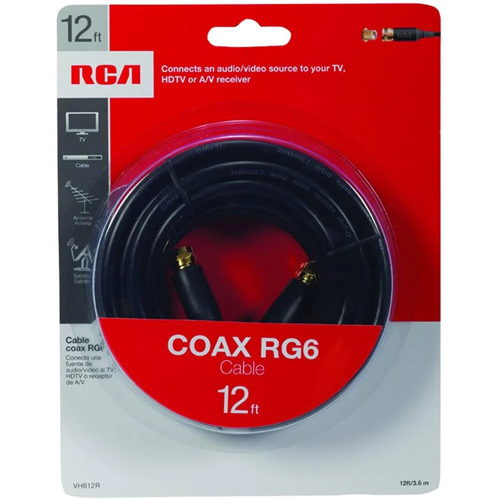 RCA RCA 12ft Black RG6 Coaxial Cable 75 Ohm 100% Shield — product photo