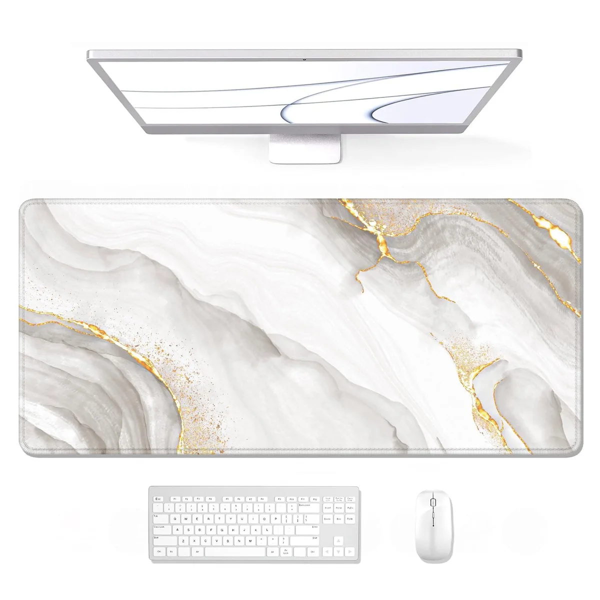  Auhoahsil ZJ90x40-White Gold Gray Marble Mouse Pad 35.5 x 15.7 in — product photo