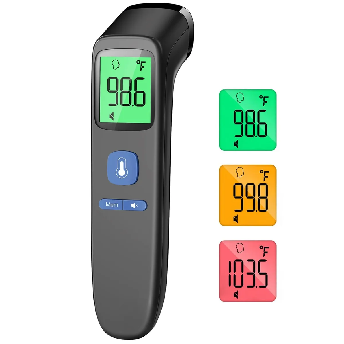Black no-touch forehead thermometer with large display