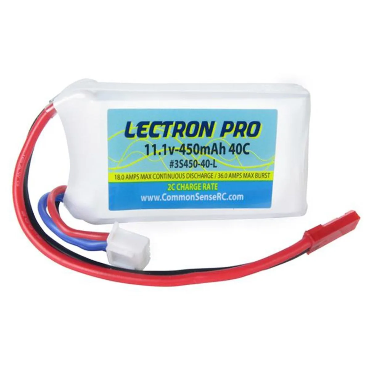 Common Sense RC Common Sense RC Lectron Pro 11.1V 450mAh 40C LiPo Battery JST drone accessory — product photo