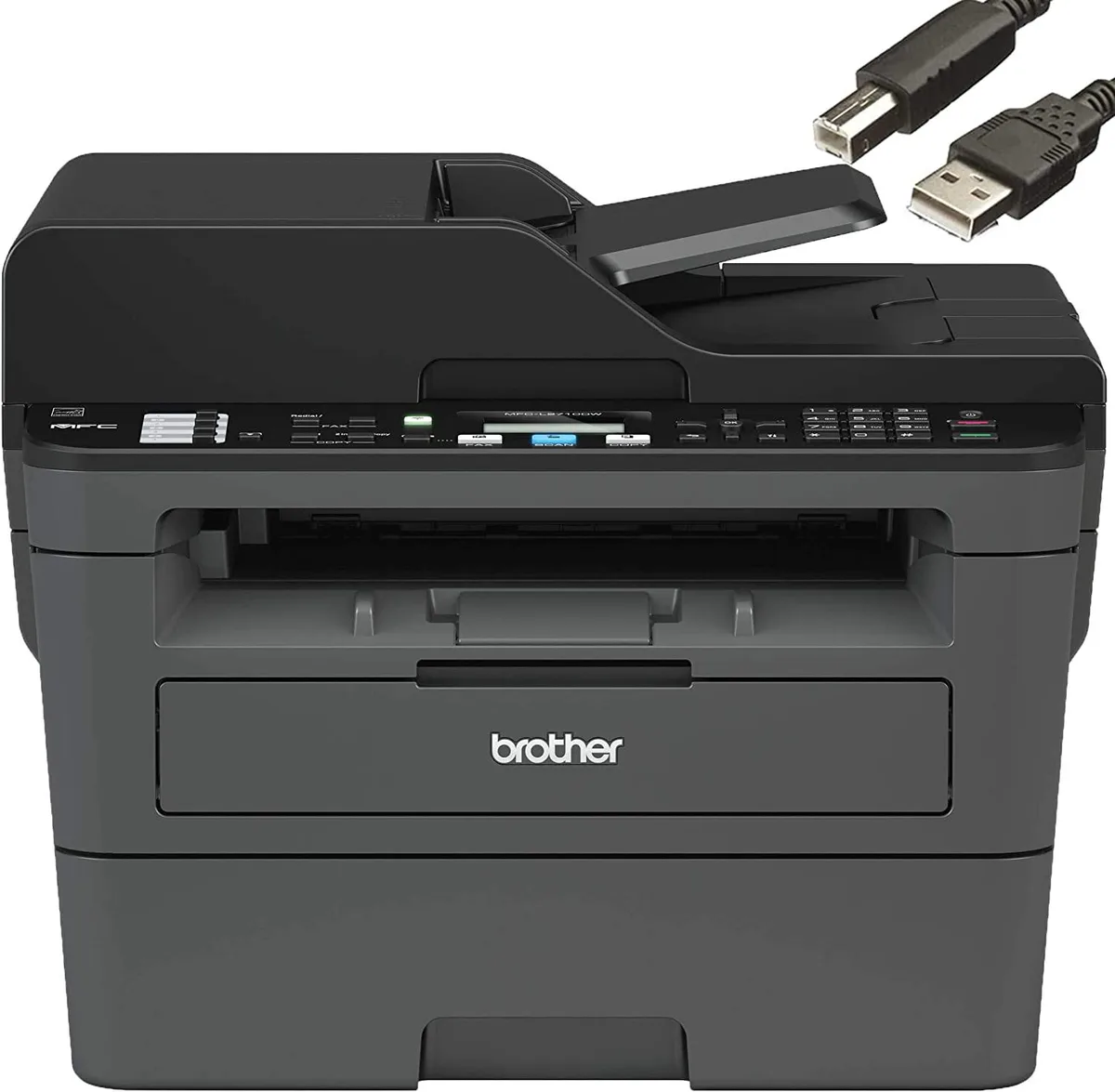 Brother Brother MFC-L2710DW Wireless Monochrome Laser All-in-One Printer, 32ppm, 250-sheet, Bundle with Printer Cable — product photo