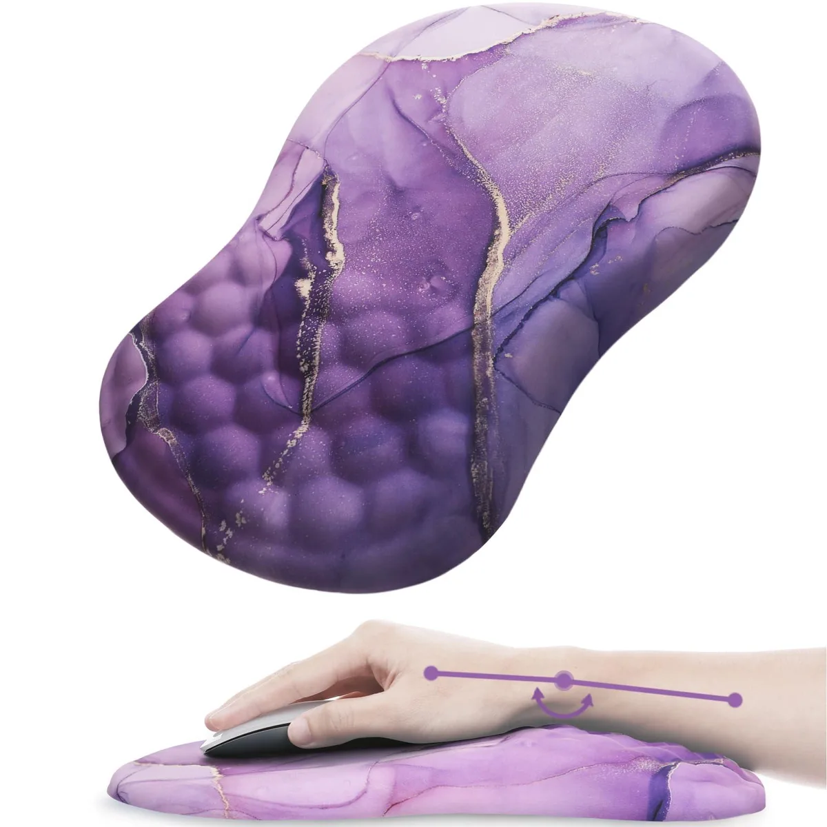 Laokiiy Ergonomic Mouse Pad with Wrist Rest Amethyst Purple Marble 12.4 in x 7.87 in — product photo