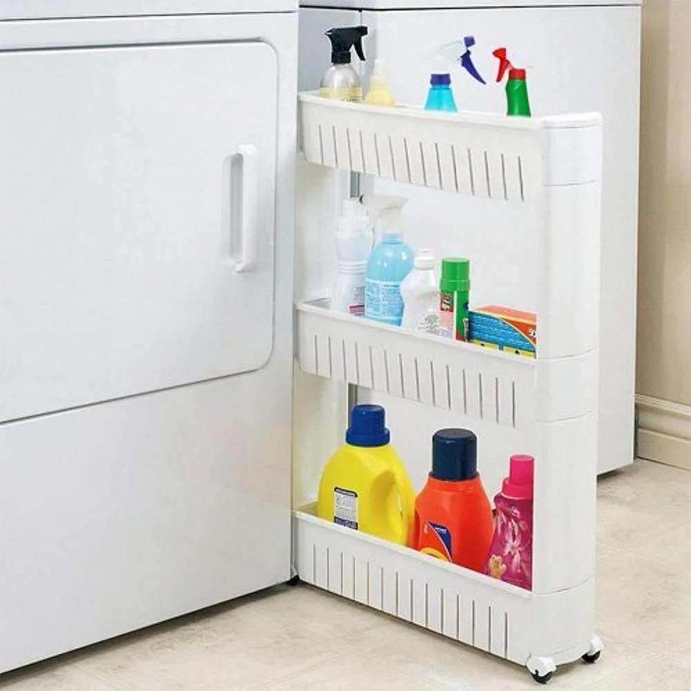Vandue Corporation Vandue Corporation Modern Home Narrow Sliding Storage Organizer Rack White 3 Tier 28.5x21.5x5 in — product photo