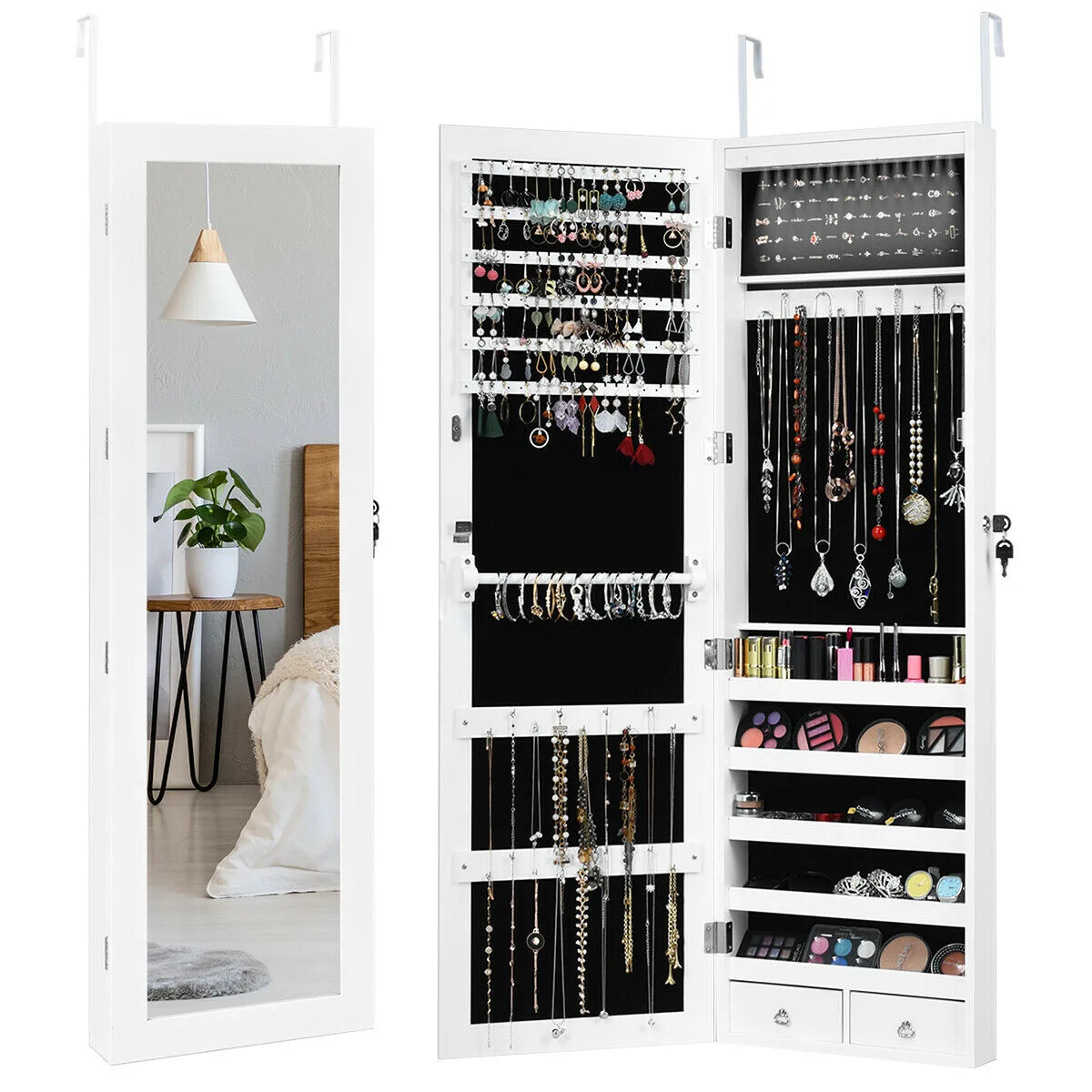 Costway Costway Wall Door Mounted Mirror Jewelry Cabinet 15 LED Lights — product photo