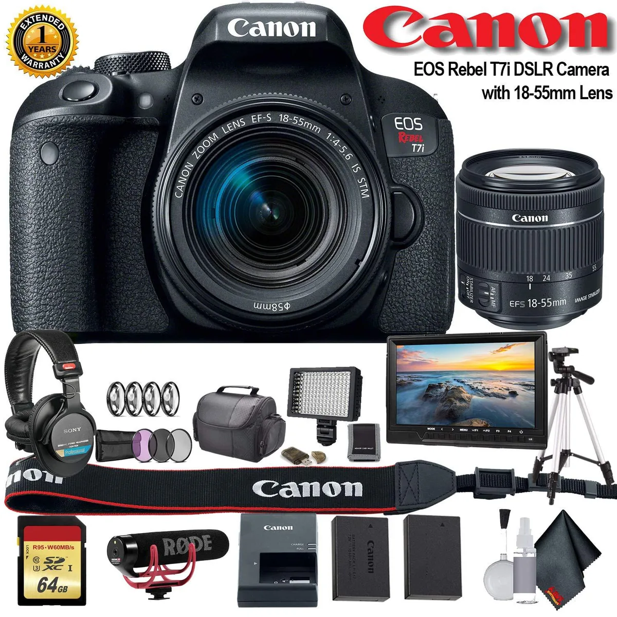 Canon International Canon International EOS Rebel T7i DSLR Camera 18-55mm Lens Professional Bundle — product photo