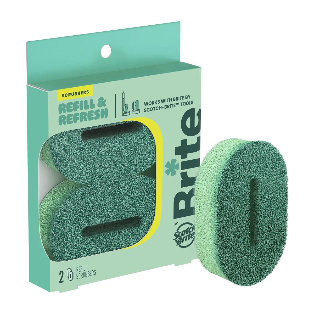 Two green non-scratch scrubber pads in clear packaging