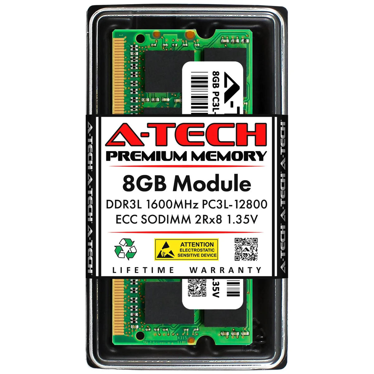 A-Tech A-Tech 8GB DDR3L 1600 ECC SODIMM 204-Pin 1.35V for Hynix HMT41GA7AFR8A-PB HMT41GA7BFR8A-PB HMT41GA7DFR8A-PB — product photo