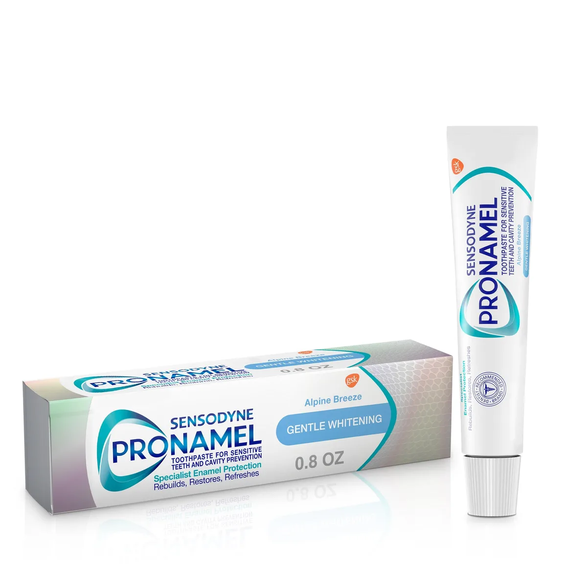 Small white travel-size toothpaste tube, 0.8 oz