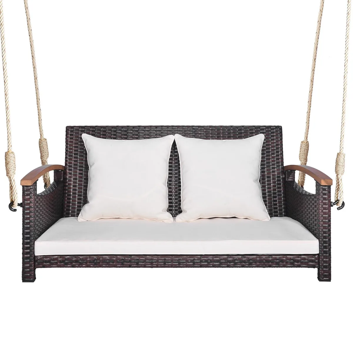 SlickBlue SlickBlue 2-Person Rattan Porch Swing Off White 46.5" x 24" x 22" 800 lbs — product photo