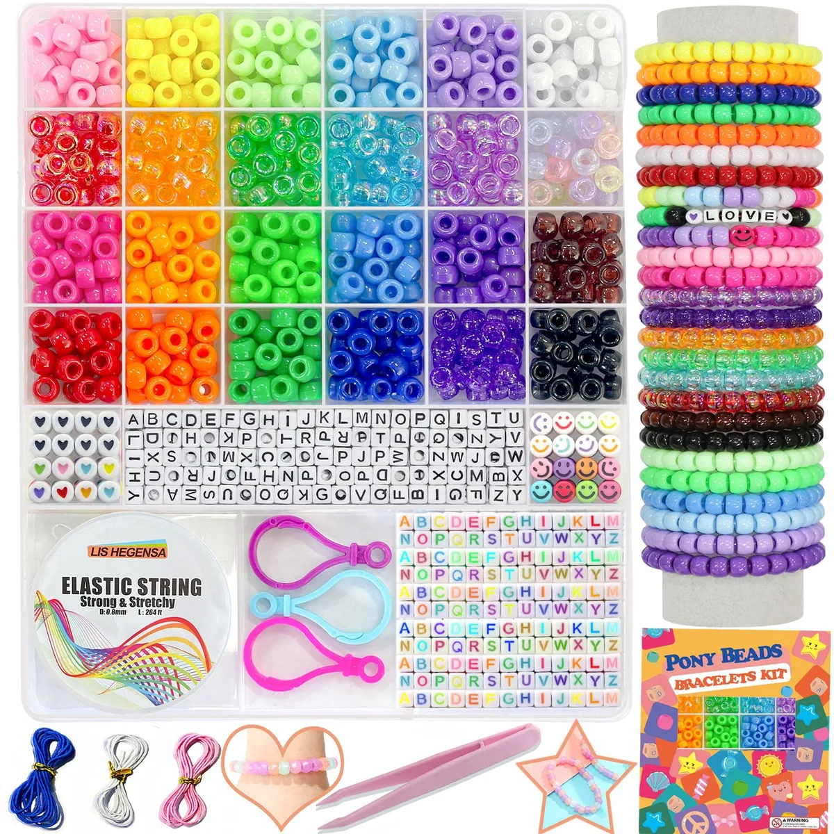  LIS HEGENSA LH5003 1000PCS 24Color Pony Beads Jewelry Making Kit — product photo